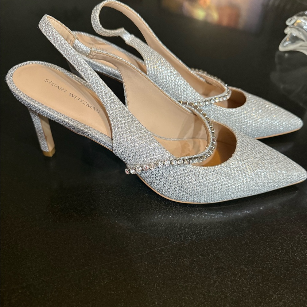 Stuart Weitzman Glittering Silver Heels